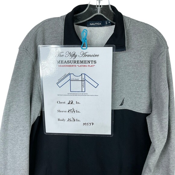 Nautica Men's 1/4 Zip Medium Long Sleeve Pullover Sweater Color Block Black/Gray - Picture 3 of 9